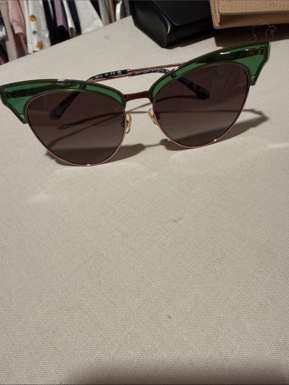 kate spade Green Cat-Eye Sunglasses with Gold Frame